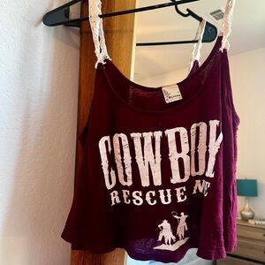 Cowboy Rescue Maroon Crop Tank Top